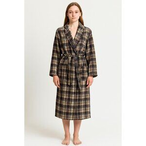 Unisex Vintage BVD Blue and Cream Plaid Robe – Soft Cotton Lounger, Size Medium